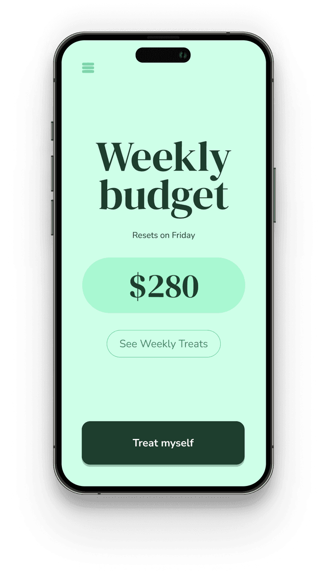 Treat app showing weekly budget screen